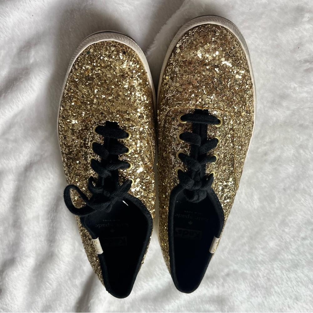 CLOSET CLOSING FINAL PRICE Kate Spade Gold Glitter Keds - Picture 2 of 4